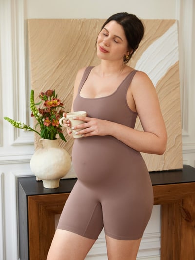 Momanda Ribbed Square Neck Maternity Romper