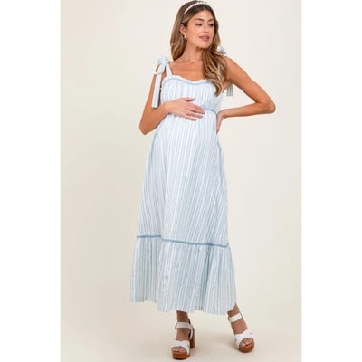 Target Pinkblush Ivory Striped Bow-Tie Maternity Maxi Dress Large