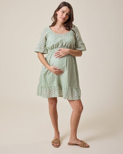 Kindred Bravely Dahlia Eyelet Maternity & Nursing Dress | Aqua Mist