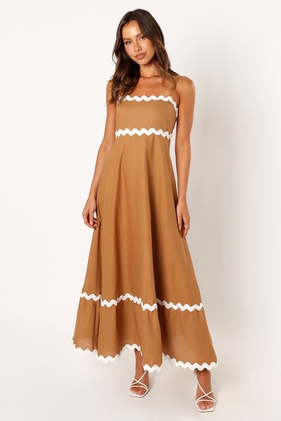Petal & Pup Yana Maxi Dress - Tan White