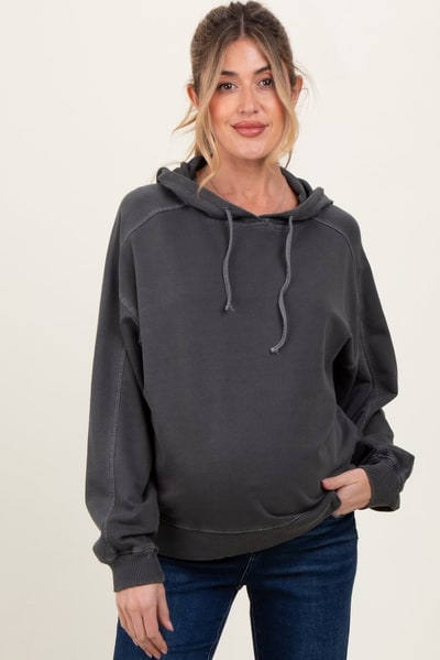 PinkBlush Black French Terry Hooded Maternity Sweatshirt