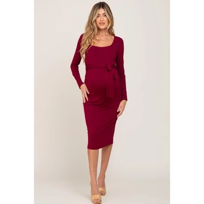 Target Pinkblush Burgundy Basic Square Neck Maternity Midi Dress Medium