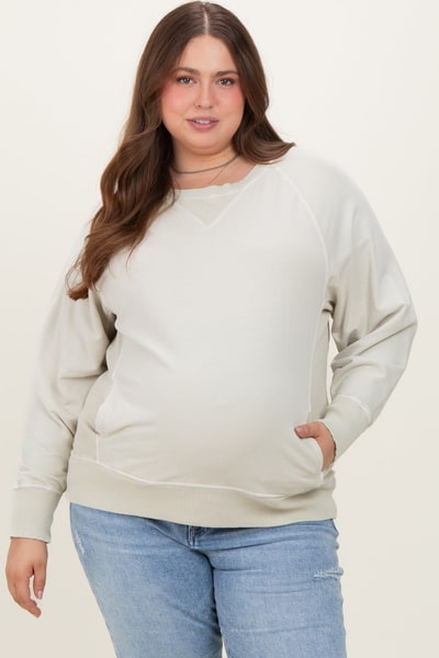 PinkBlush Cream Vintage Wash French Terry Maternity Plus Pullover