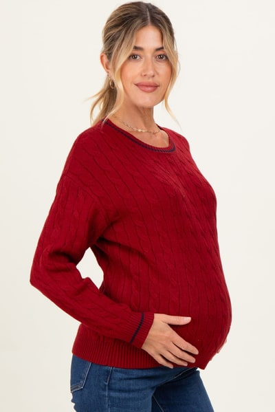 PinkBlush Red Chunky Cable Knit Maternity Sweater