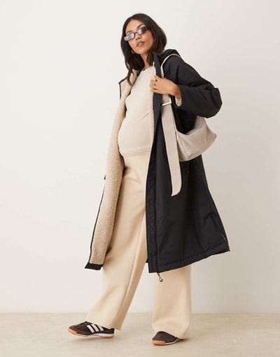 ASOS longline fleece lined rain coat in black