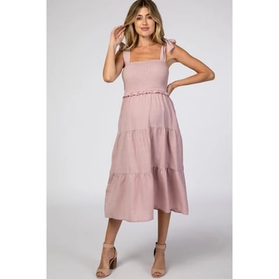 Target Pinkblush Mauve Bow Strap Tiered Maternity Midi Dress Large