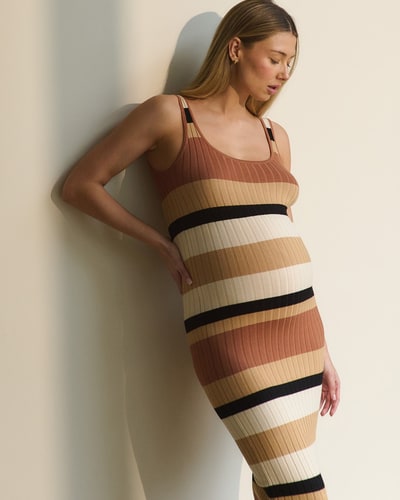 Ripe Maternity Sarah Stripe Knit Dress  Amber / Natural / Black
