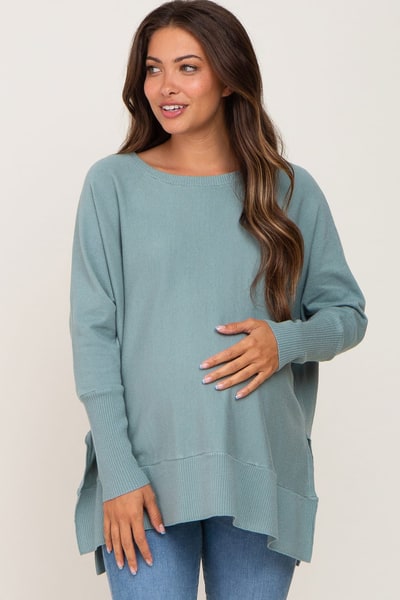 PinkBlush Jade Dolman Sleeve Side Slit Maternity Sweater