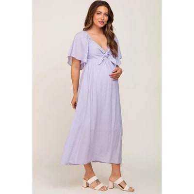 Target Pinkblush Lavender Front Tie Ruffle Sleeve Maternity Midi Dress XL