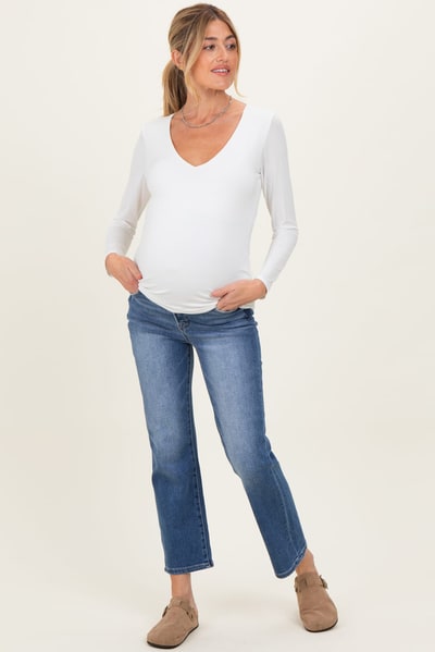 PinkBlush Blue Medium Wash Ankle Straight Leg Maternity Jeans