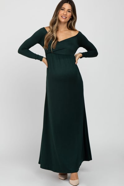 PinkBlush Forest Green Wrap Front Empire Waist Maternity Maxi Dress
