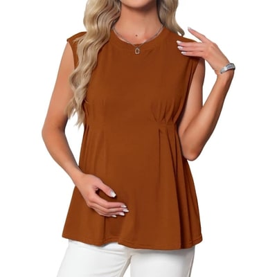 Target INSPIRE CHIC Women's Maternity Tank Tops Pleated Peplum Tunic Casual Shirt Dressy Sleeveless Pregnancy Blouses Small Brown