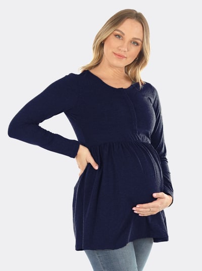 Angel Maternity Maternity & Nursing Long Sleeve Baby Doll Tee In Navy