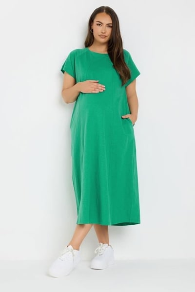 Yours Clothing BUMP IT UP MATERNITY Green Soft Cotton Pocket Midi Swing Dress