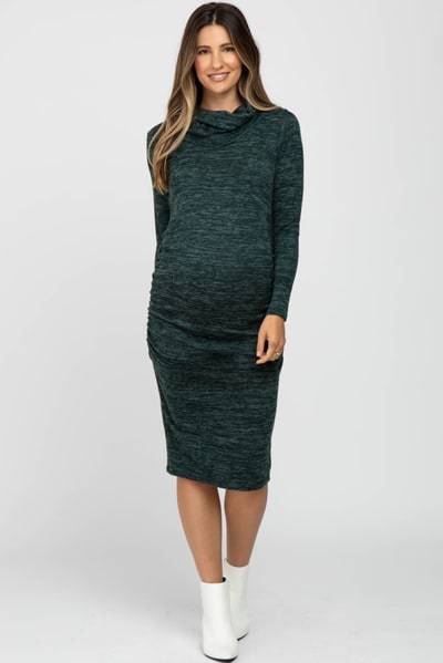 PinkBlush Green Knit Long Sleeve Cowl Neck Maternity Dress