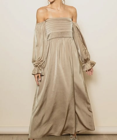 Bump City The Theodora Silk Dress (Taupe)