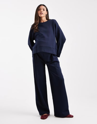 ASOS interlock wide leg pants in navy