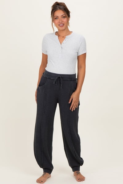 PinkBlush Black Raw Seam Waffle Knit Maternity Joggers