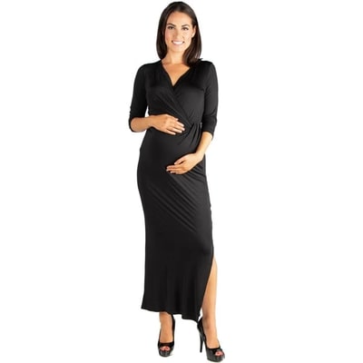 Target 24seven Comfort Apparel Maternity Fitted V-Neck Side Slit Maxi Dress-Black-XL