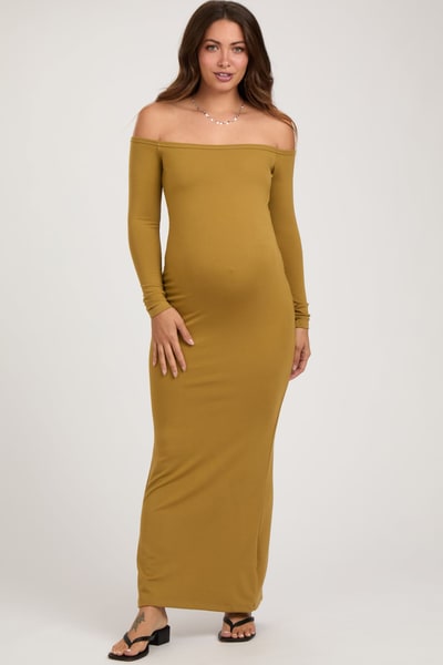 PinkBlush Lime Off Shoulder Long Sleeve Maternity Maxi Dress