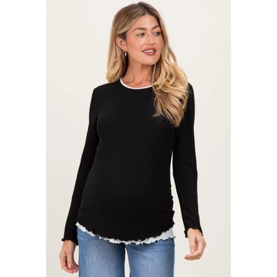 Target Pinkblush Black/White Ribbed Long Sleeve Maternity Twofer Top Medium