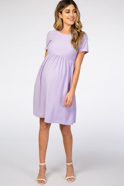 PinkBlush Lavender Swiss Dot Short Sleeve Maternity Dress