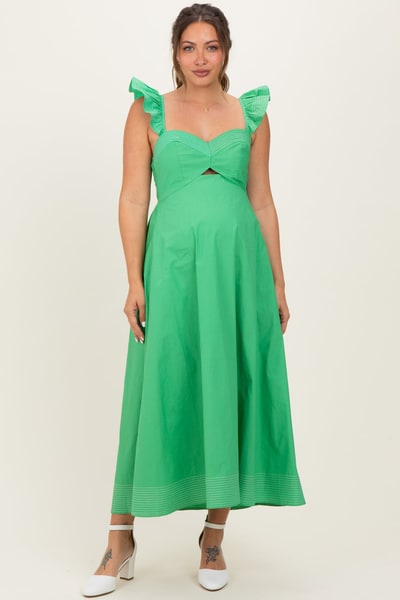 PinkBlush Green Cutout Seam Detail Maternity Midi Dress