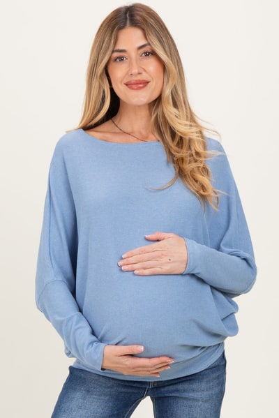 PinkBlush Light Blue Ribbed Maternity Dolman Top
