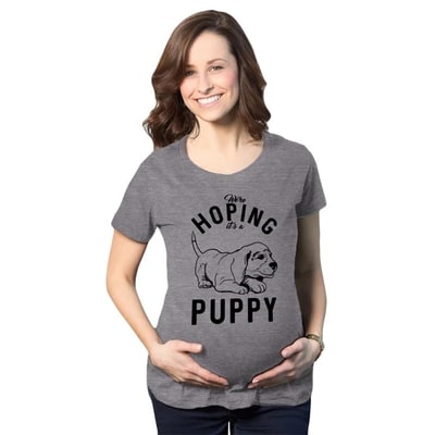 Target Maternity Hoping Its A Puppy T shirt Funny Sarcastic Pregnancy Announcement Tee - Crazy Dog Maternity T Shirt For Dog Lovers Dark Grey XL