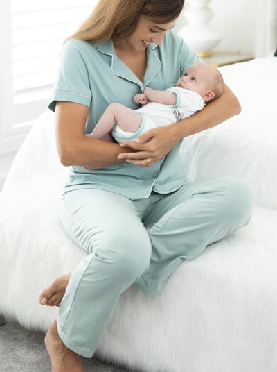 Angel Maternity Maternity and Nursing Button Front Pyjama Set in Sage Green
