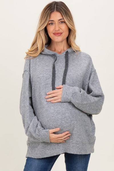 PinkBlush Heather Grey Brushed Knit Oversized Maternity Hoodie
