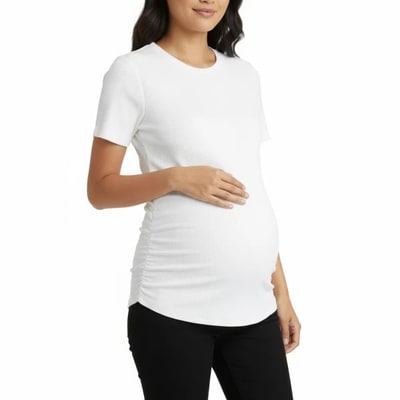 Target Women's Crew Neck Side-Ruched Maternity Short Sleeve Top - White - Size: Medium - Motherhood Maternity
