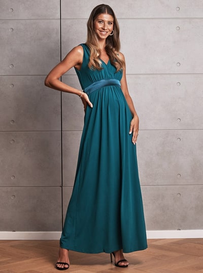 Angel Maternity Carla Maternity Evening Dress with easy Nursing Opening in Teal Green