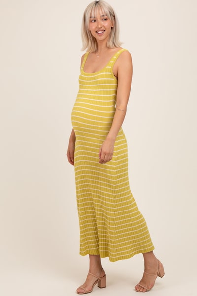 PinkBlush Lime/Cream Lightweight Rib Fit And Flare Maternity Midi Dress