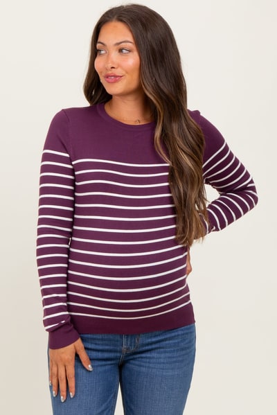 PinkBlush Plum Striped Knit Maternity Long Sleeve Top