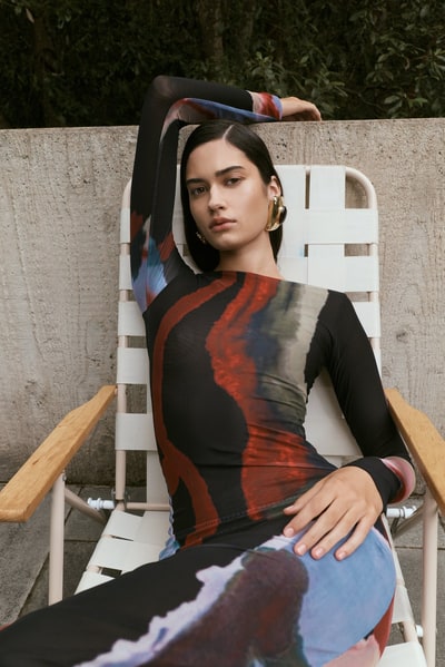 MESHKI Soraya Long Sleeve Mesh Maxi Dress - Multi Fluid Reverie Print