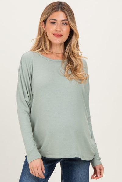PinkBlush Sage Green Relaxed Fit Dolman Long Sleeve Maternity Top