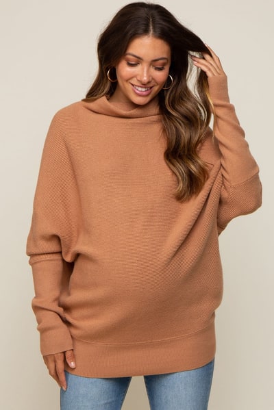 PinkBlush Light Camel Funnel Neck Dolman Sleeve Maternity Sweater