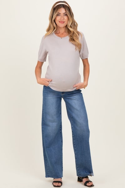 PinkBlush Blue Raw Hem Wide Leg Maternity Jeans