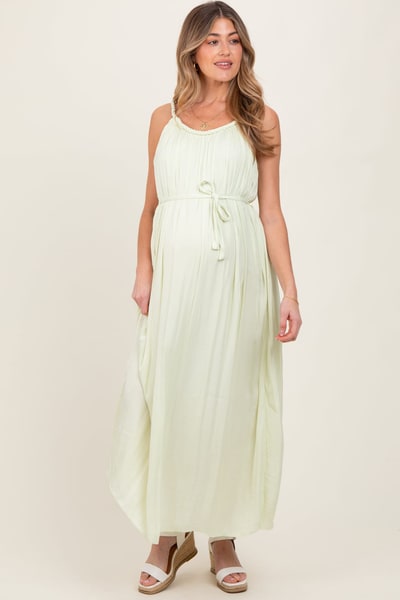PinkBlush Light Mint Braided Neckline Maternity Maxi Dress