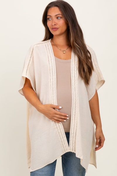 PinkBlush Cream Crochet Trim Rustic Maternity Cover Up