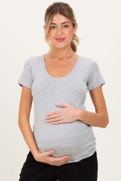 PinkBlush Heather Grey Short Sleeve Scoop Neck Maternity Knit T-Shirt