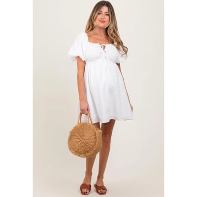 Target PinkBlush White Textured Bubble Sleeve Maternity Mini Dress White Medium