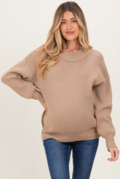 PinkBlush Light Mocha Wide Neck Drop Shoulder Maternity Sweater