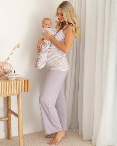 Angel Maternity Elara Maternity & Nursing 3-Piece Set in Lavender Stripe