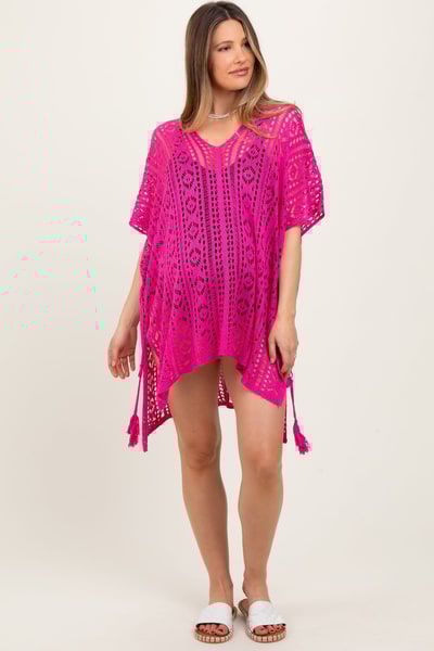 PinkBlush Fuchsia Crochet Knit Maternity Swim Cover Up