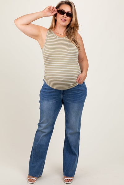 PinkBlush Blue Raw Cut Hem Flare Leg Maternity Leg Jeans