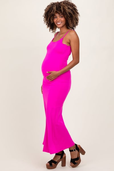 PinkBlush Fuchsia Backless Fishtail Sleeveless Maternity Maxi Dress