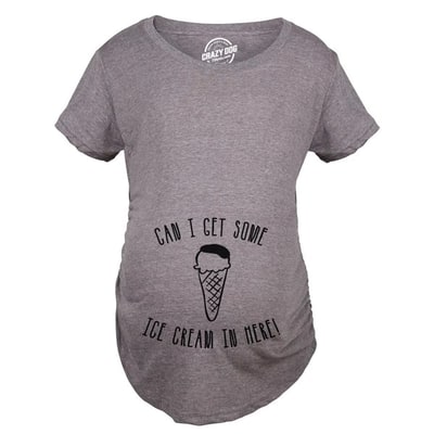 Target Maternity Can I Get Some Ice Cream In Here Funny Announce Pregnancy T shirt - Crazy Dog Maternity T Shirt For Foodies Dark Grey XXL