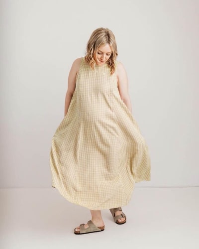 For The Creators Lucy Dress - Butter Yellow Check Tencel